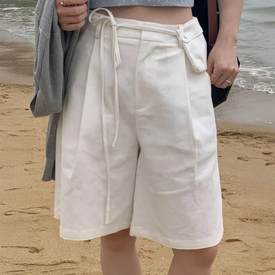[Strap Belt Bag SET] Pleated Half Pants