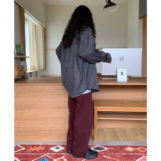High-waisted semi-wide cotton pants