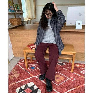 High-waisted semi-wide cotton pants