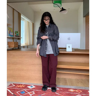 High-waisted semi-wide cotton pants