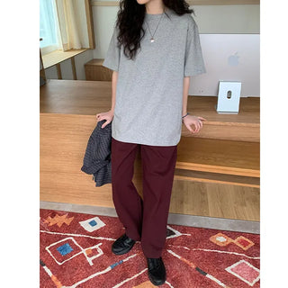 High-waisted semi-wide cotton pants
