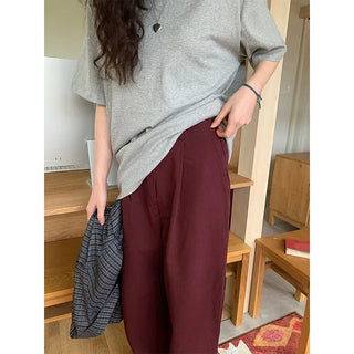 High-waisted semi-wide cotton pants