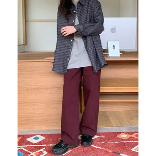 High-waisted semi-wide cotton pants