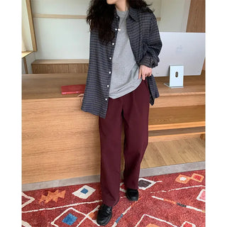 High-waisted semi-wide cotton pants