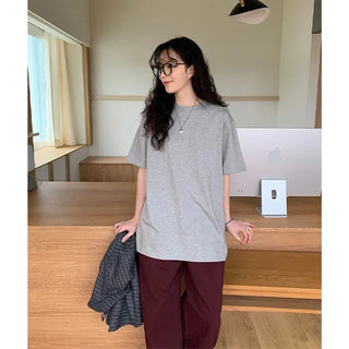 High-waisted semi-wide cotton pants
