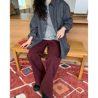 High-waisted semi-wide cotton pants