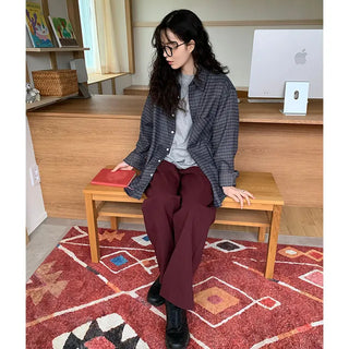 High-waisted semi-wide cotton pants