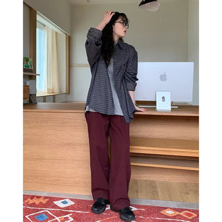 High-waisted semi-wide cotton pants