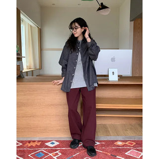 High-waisted semi-wide cotton pants