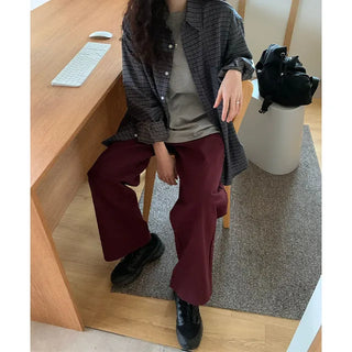 High-waisted semi-wide cotton pants