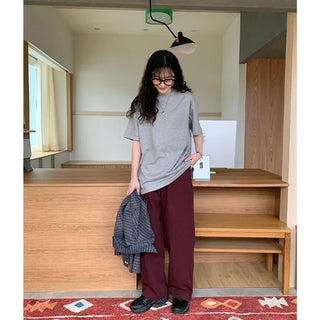 High-waisted semi-wide cotton pants