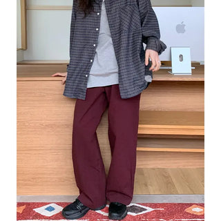 High-waisted semi-wide cotton pants