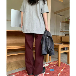 High-waisted semi-wide cotton pants