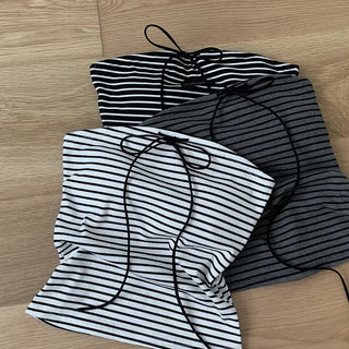 [With built-in cups] Layered ribbed stripe sleeveless top
