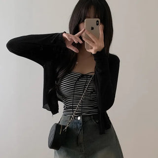 [With built-in cups] Layered ribbed stripe sleeveless top