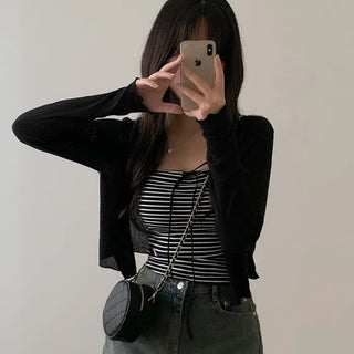 [With built-in cups] Layered ribbed stripe sleeveless top