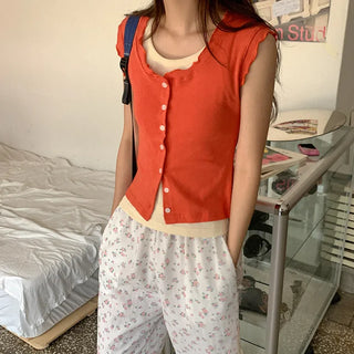 Cotton eyelet punched vest