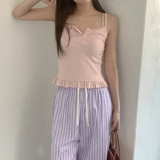 Frilled button sleeveless