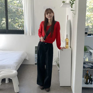 Wide-leg cotton pants with elastic waistband