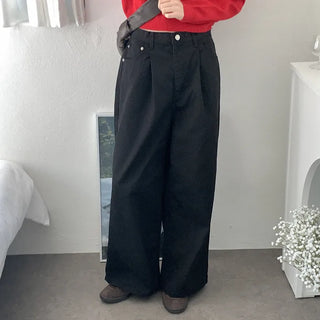 Wide-leg cotton pants with elastic waistband