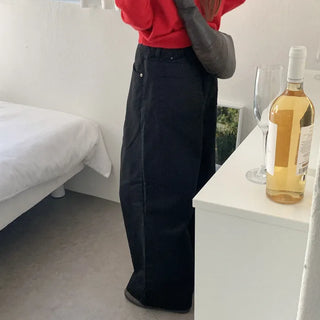 Wide-leg cotton pants with elastic waistband