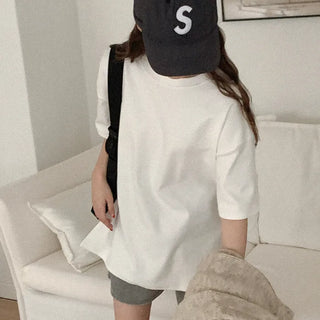 Cotton slit short-sleeved T-shirt