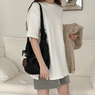 Cotton slit short-sleeved T-shirt