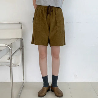 Corduroy elastic waist shorts
