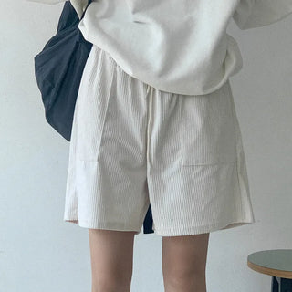 Corduroy elastic waist shorts
