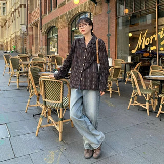 High-waisted wide-leg denim pants