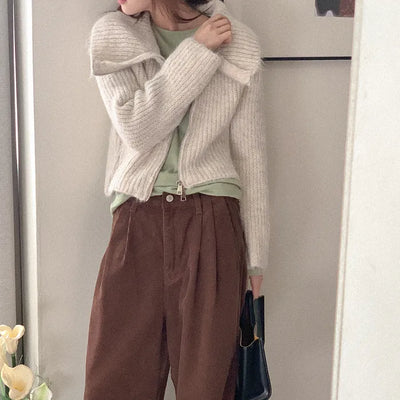 Wool high-neck knit hoodie
