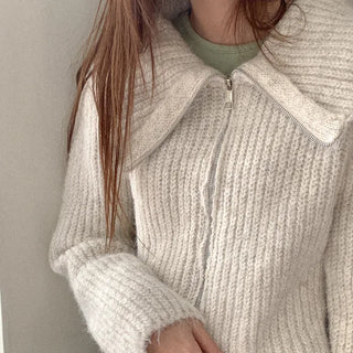 Wool high-neck knit hoodie