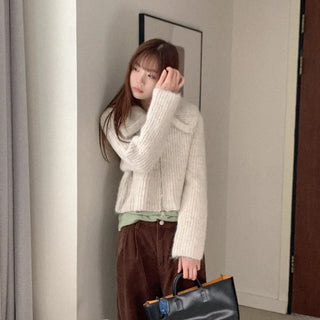 Wool high-neck knit hoodie