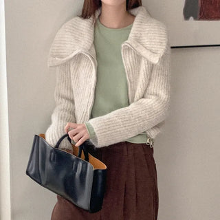 Wool high-neck knit hoodie