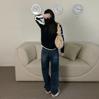 Cotton wide denim pants