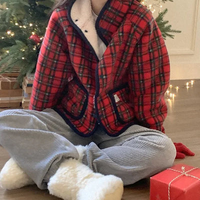 High-neck checkered hoodie