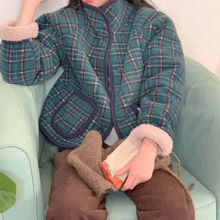 High-neck checkered hoodie