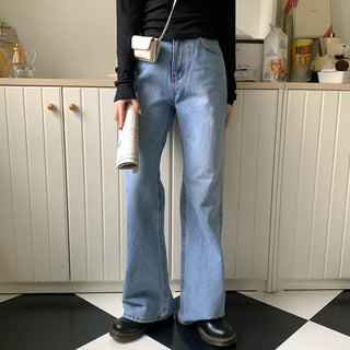 Washed bootcut denim pants