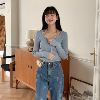 Ribbed halter button knit