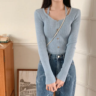 Ribbed halter button knit