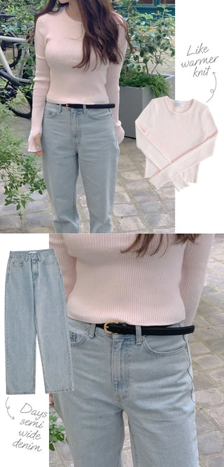 Autumn Days Semi-Wide Wash Denim Pants