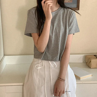 Basic cotton cropped short-sleeved T-shirt
