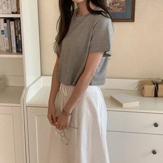 Basic cotton cropped short-sleeved T-shirt