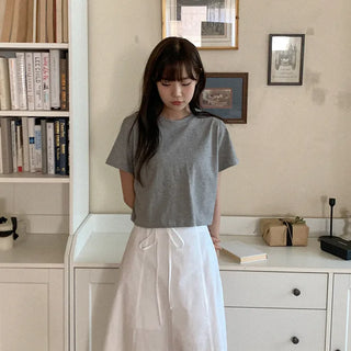 Basic cotton cropped short-sleeved T-shirt