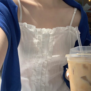 Frilled and pleated button camisole