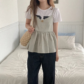 Cotton check sleeveless top