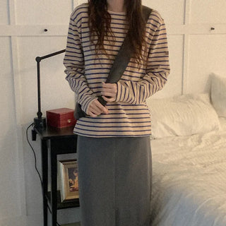 Peach striped long-sleeved T-shirt
