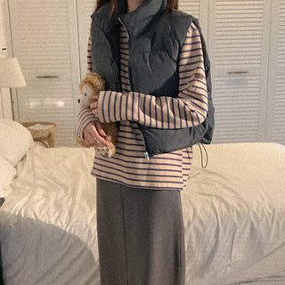 Peach striped long-sleeved T-shirt