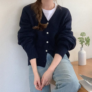 Wool V-neck knit cardigan