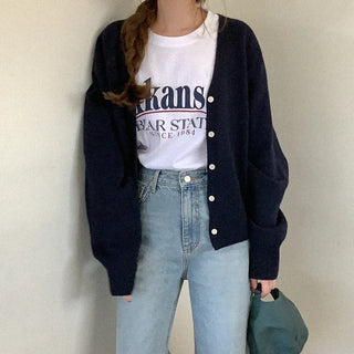 Wool V-neck knit cardigan